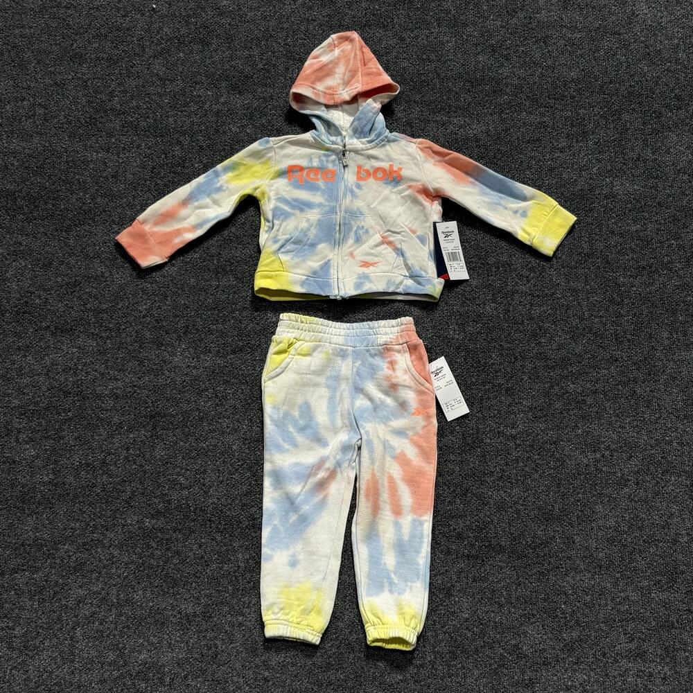 Reebok Pants Set Girls 2T Multicolor Tie Dye Fleece Hoodie Sweatpants Outfit